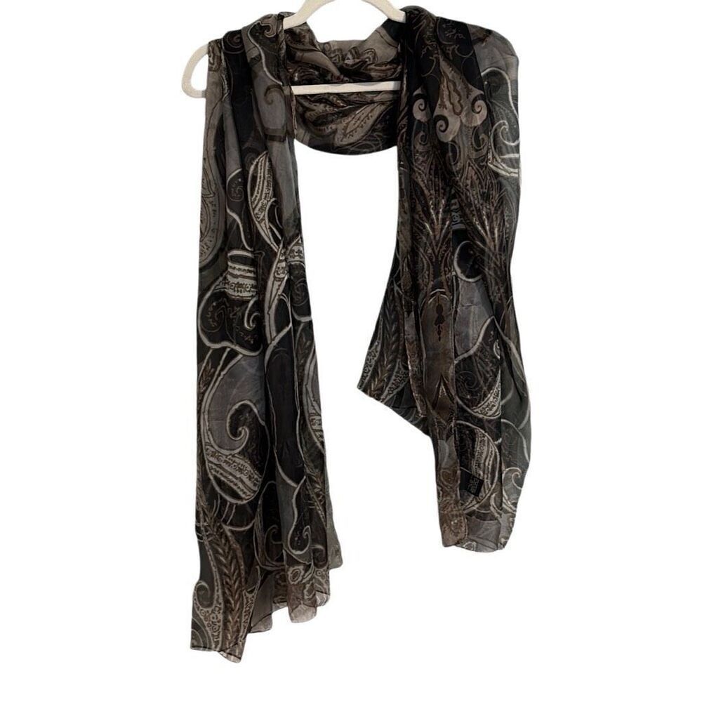 Extra Large neutral semi-sheer paisley & medallion print gray, brown, beige